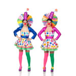 Two Identical Female Clown Isolated Over White Background